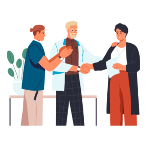 Illustration of two people shaking hands.